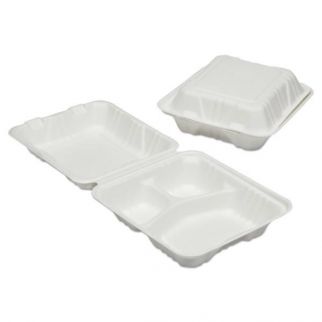 Skilcraft 8 X 8 In. 3-Compartment Clamshell Food Container (200-Box)
