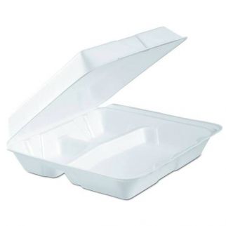 Dart White Foam 9-1/2 In. X 9-1/4 In. X 3 In. Container 3-Compartment Hinged Lid (200-Case)