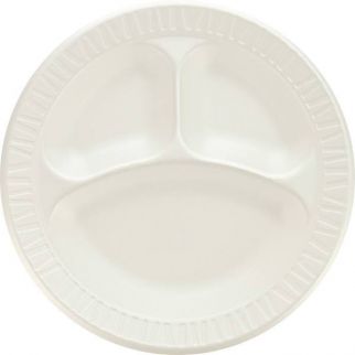 Dart White Compartmented Unlaminated Foam Plates (500-Case)